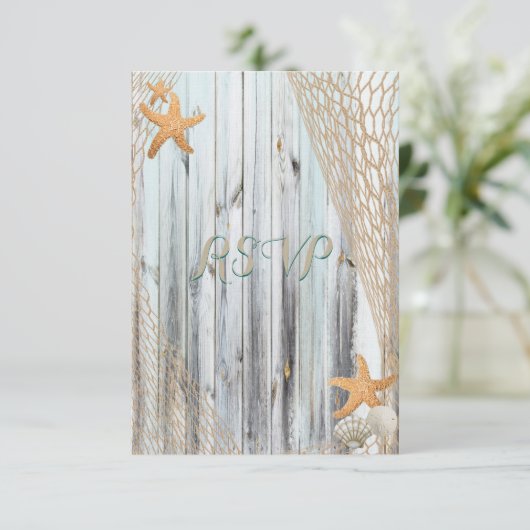 Rustic Beach Starfish Wedding RSVP (Staand voorkant)