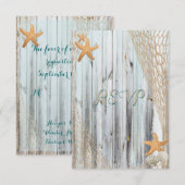 Rustic Beach Starfish Wedding RSVP Kaartje (Voorkant / Achterkant)