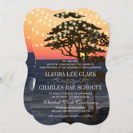Rustic Beach Sunset Mariage Invitations (Devant / Derrière)