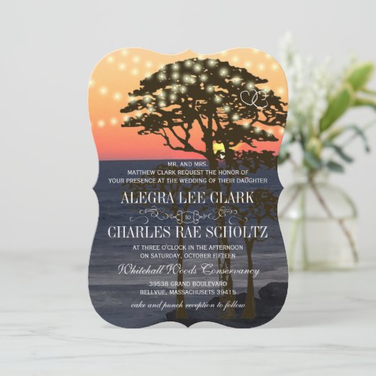 Rustic Beach Sunset Mariage Invitations (Debout devant)