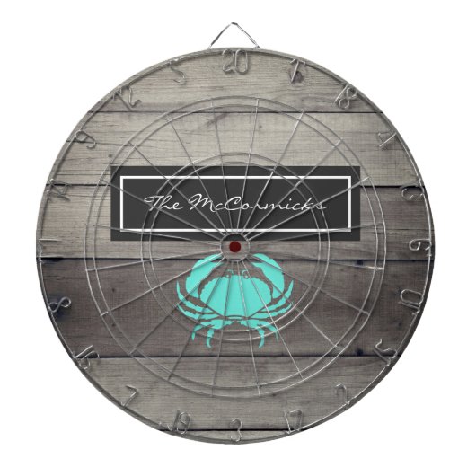 Rustic Beach Turquoise Blue Crab Family Monogram Dartbord (Voorkant)