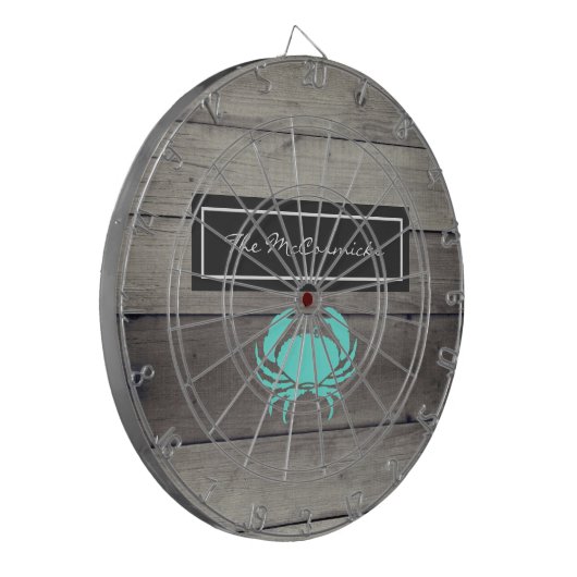 Rustic Beach Turquoise Blue Crab Family Monogram Dartbord (Voorkant Links)