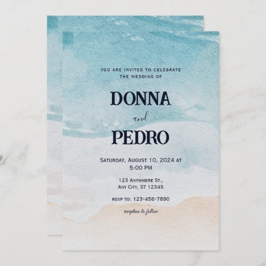 Rustic Beach Watercolor Faire-part de mariage (Devant / Derrière)