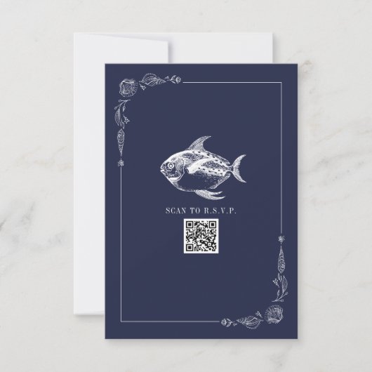 Rustic Beach Wedding Poisson bleu foncé RSVP (Devant)