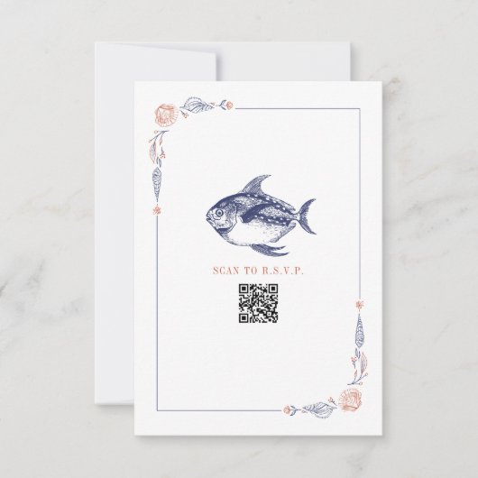 Rustic Beach Wedding Poisson Rouge & Bleu RSVP (Devant)