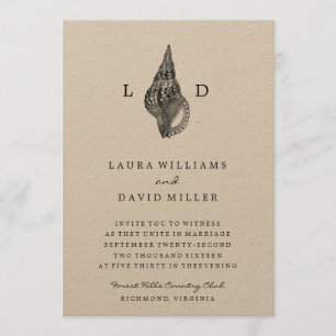 Rustic Beach Zee Shell Wedding Invitation Kaart