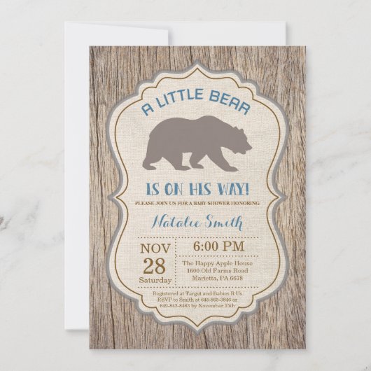 Rustic Bear Baby shower Invitation Garçon (Devant)