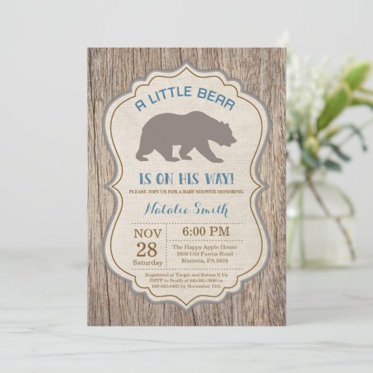 Rustic Bear Baby shower Invitation Garçon (Debout devant)