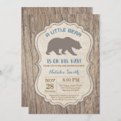 Rustic Bear Baby shower Invitation Garçon (Devant / Derrière)