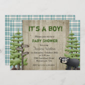 Rustic Bear Baby shower Invitation Garçon (Devant / Derrière)