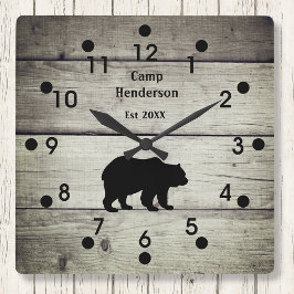 Rustic Bear Camp Acrylic Clock Vierkante Klok