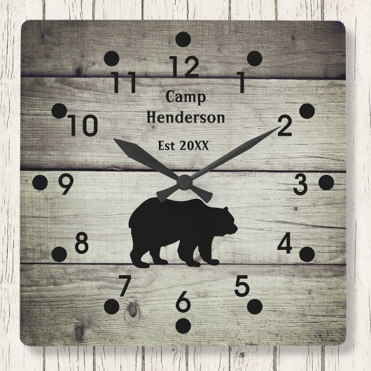 Rustic Bear Camp Acrylic Clock Vierkante Klok