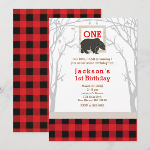 Rustic Bear Plaid uitnodigingen voor 1e verparty