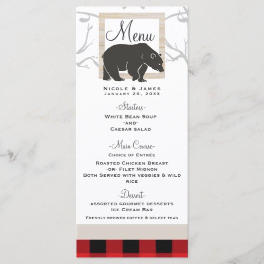 Rustic Bear & Red Plaid Woods Menu Mariage (Devant)