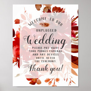 Rustic Beauty Floral Unplugged Wedding Table Sign Poster