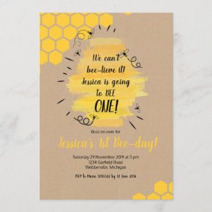 Rustic Bee 1er Anniversaire Fête Invitation