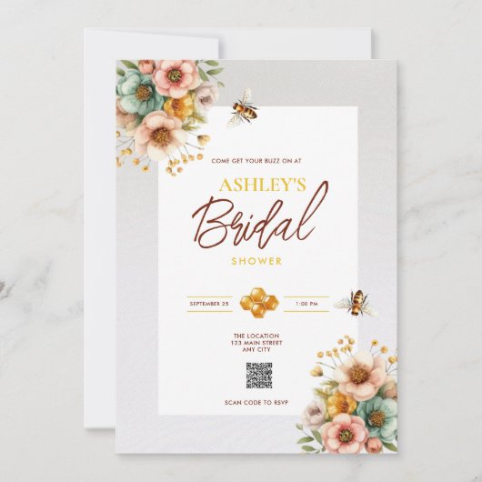 Rustic Bee Thème QR Code Bridal Shower Invitation (Devant)