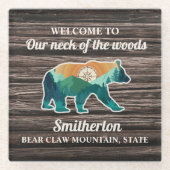 Rustic Beer Mountains Compass Family Name Welkom Glazen Onderzetter (Voorkant)