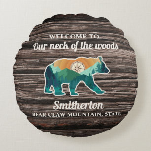 Rustic Beer Mountains Compass Family Name Welkom Rond Kussen