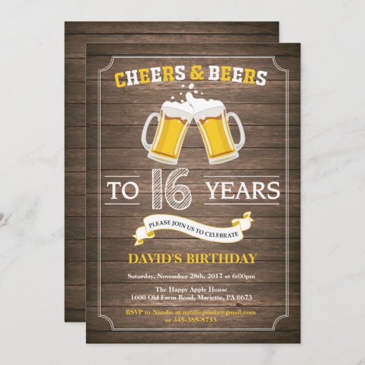 Rustic Beer Surprise 16ème anniversaire Invitation (Devant / Derrière)