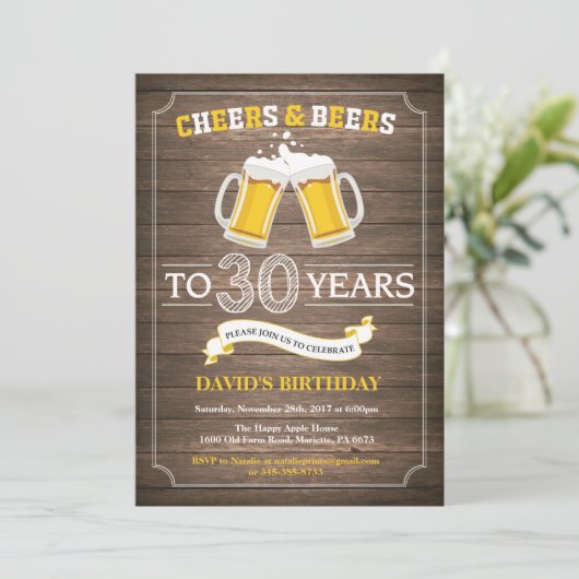 Rustic Beer Surprise 30e anniversaire Invitation (Debout devant)