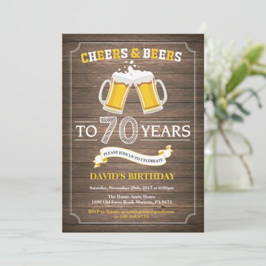 Rustic Beer Surprise 70e anniversaire Invitation (Debout devant)