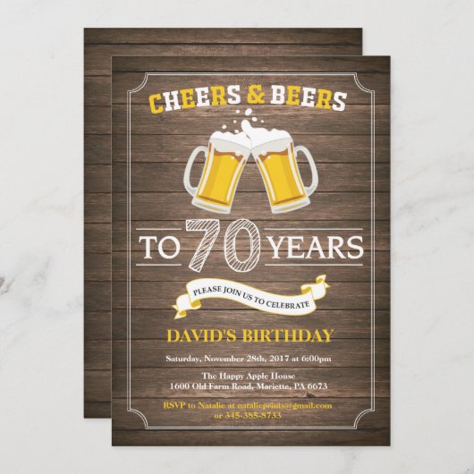 Rustic Beer Surprise 70e anniversaire Invitation (Devant / Derrière)