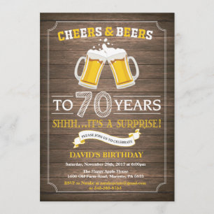 Rustic Beer Surprise 70th Birthday Invitation Kaart