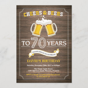 Rustic Beer Surprise 70th Birthday Invitation Kaart