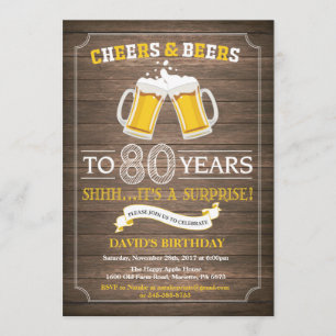 Rustic Beer Surprise 80th Birthday Invitation Kaart
