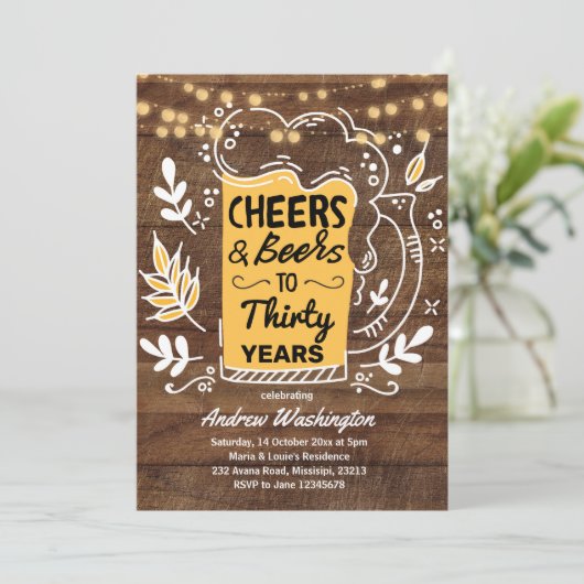 Rustic Beers and Cheers Man 30e verjaardag Kaart (Staand voorkant)