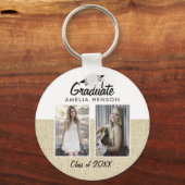 Rustic Beige Afstuderen Klasse 2 Fotocollage Sleutelhanger (Voorkant)