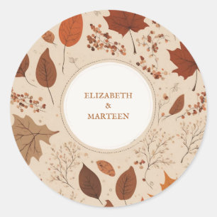 Rustic Beige Brown Maple verlaat herfstbruiloft Ronde Sticker