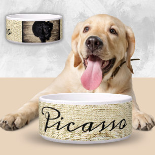 Rustic Beige Dog's Name in Black Script 2 Foto Voerbakje