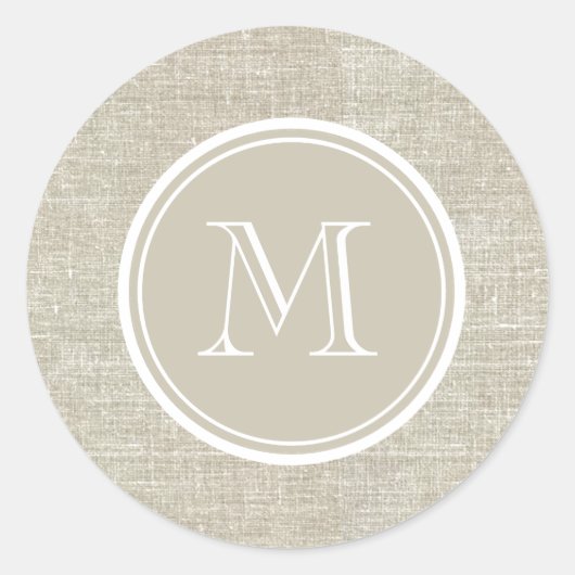 Rustic Beige Linen Background Monogram Ronde Sticker (Voorkant)