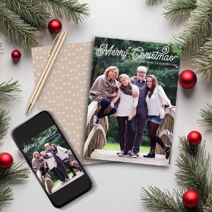 Rustic Beige Minimal Merry Kerstmis Foto Feestdagenkaart