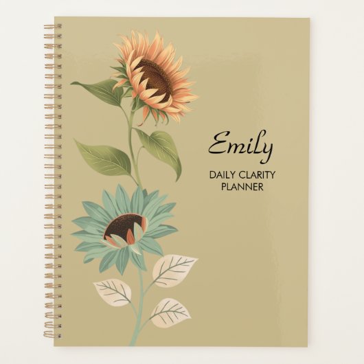 Rustic Beige Sunflower Daily Clarity Planner (Devant)