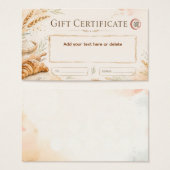 Rustic beige watercolor bakery gift certificate  (Devant & derrière)