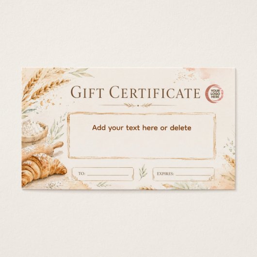 Rustic beige watercolor bakery gift certificate  (Devant)