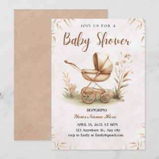 Rustic Beige Waterverf Baby shower Invitation Boy Kaart