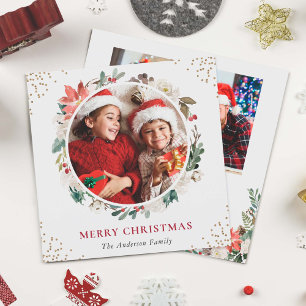 Rustic Berries Floral Merry Kerstfotoplein Feestdagenkaart
