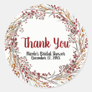 Rustic Berries Leaves Holiday Wreath Winter Favor Ronde Sticker