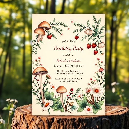 Rustic Berry Natuur Mushroom Woodland 1e Verjaarda Kaart