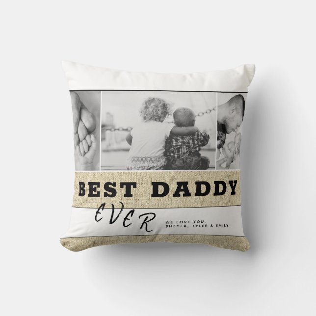 Rustic Best Dad ever Father Day Photo Collage Kussen (Voorkant)