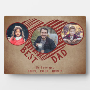 Rustic Best Dad Heart Father's Day 3 Photo Collage Fotoplaat