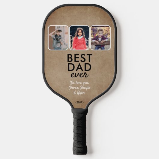 Rustic Best Dad Ooc 3 Kinder Photo Collage Pickleball Paddle (Voorkant)