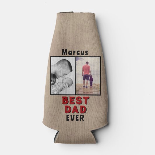 Rustic Best Dad's Day 2 Photo Collage Flesjeskoeler (Voorkant)