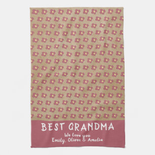 Rustic Best Grandma Red Flower Pattern Theedoek