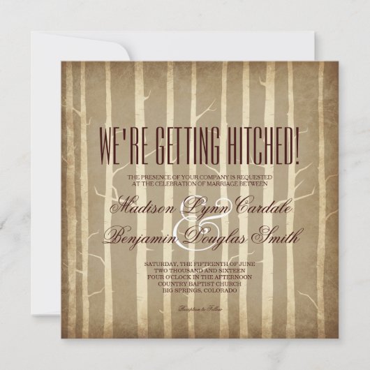 Rustic Birch Aspen Trees Fall Wedding Invitations Kaart (Voorkant)