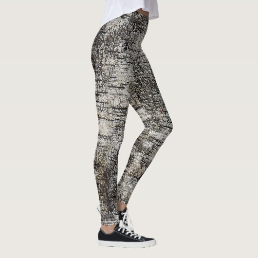Rustic Birch Bark Distressed Cracked Pattern Leggings (Rechts)